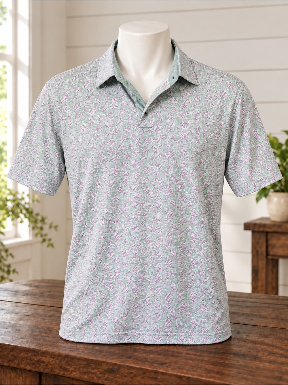 FootJoy Men's Floral Polo in Green & Pink Like New